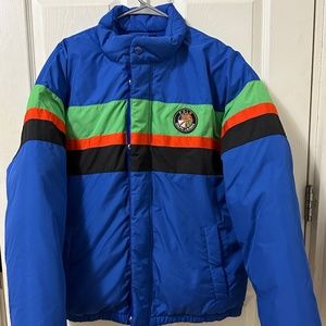 Polo Ralph Lauren down puffer cookie logo stripe color block jacket